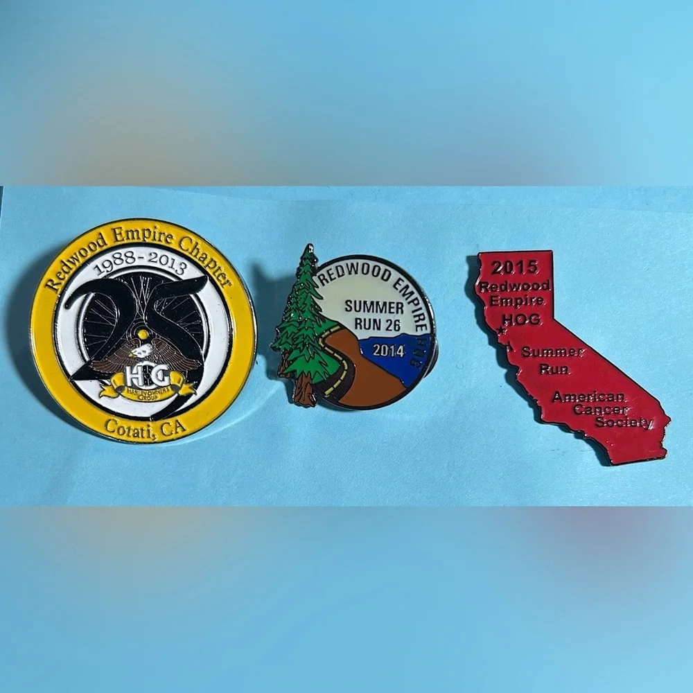 Redwood Empire 3- Harley-Davidson Chapter Pins 2013,2014 & 2015
